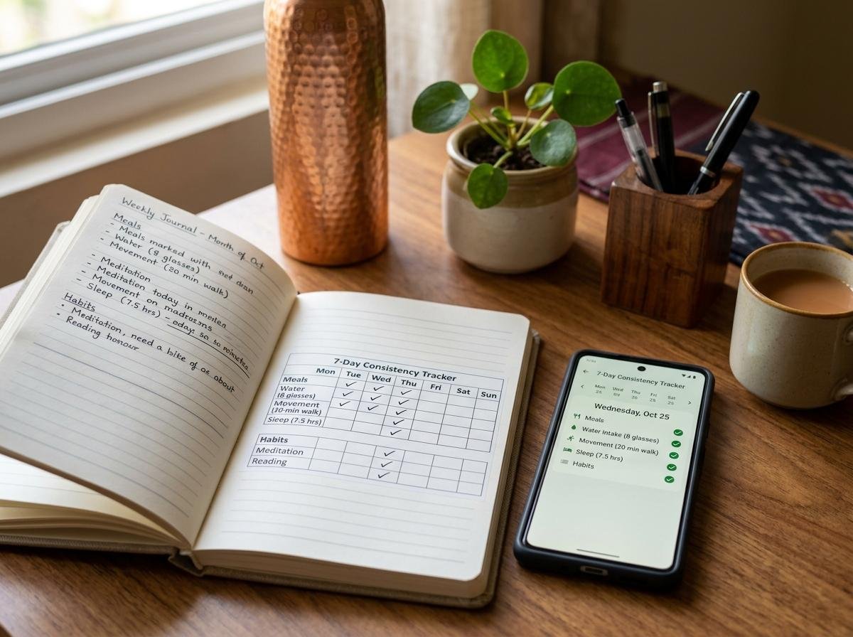 7-Day Consistency & Lifestyle Tracker on Journal & Phone