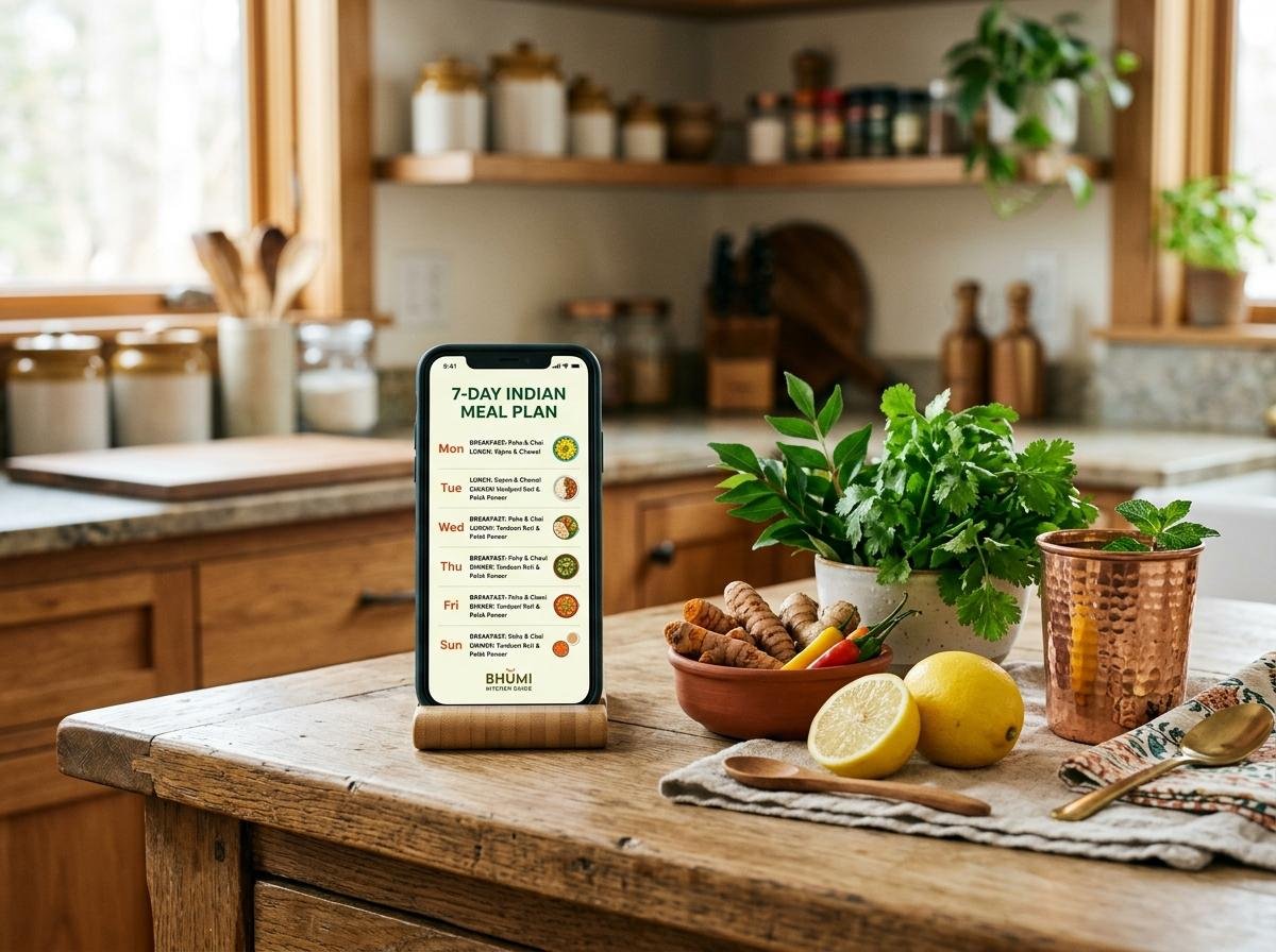Product mockup placed neatly on modern Indian kitchen setup
